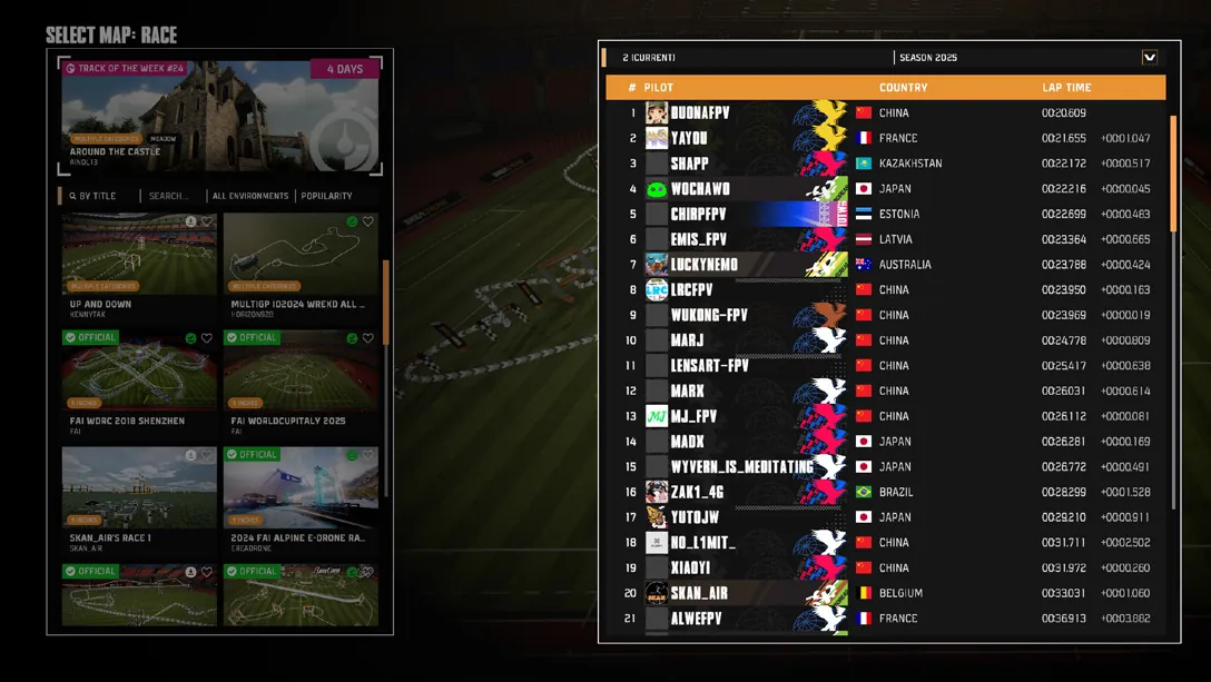 Map selection with a leaderboard of the best lap times