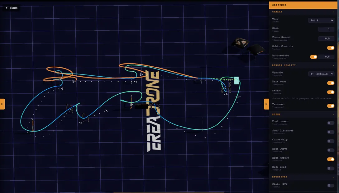 A replay being analysed in the Track Visualiser, with the display settings panel open