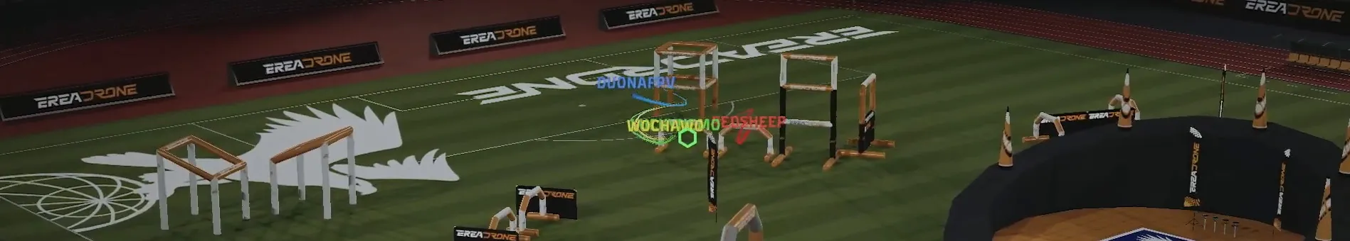 Pilots' drones racing through the 2026 FAI Mirror e-Drone Racing World Cup track