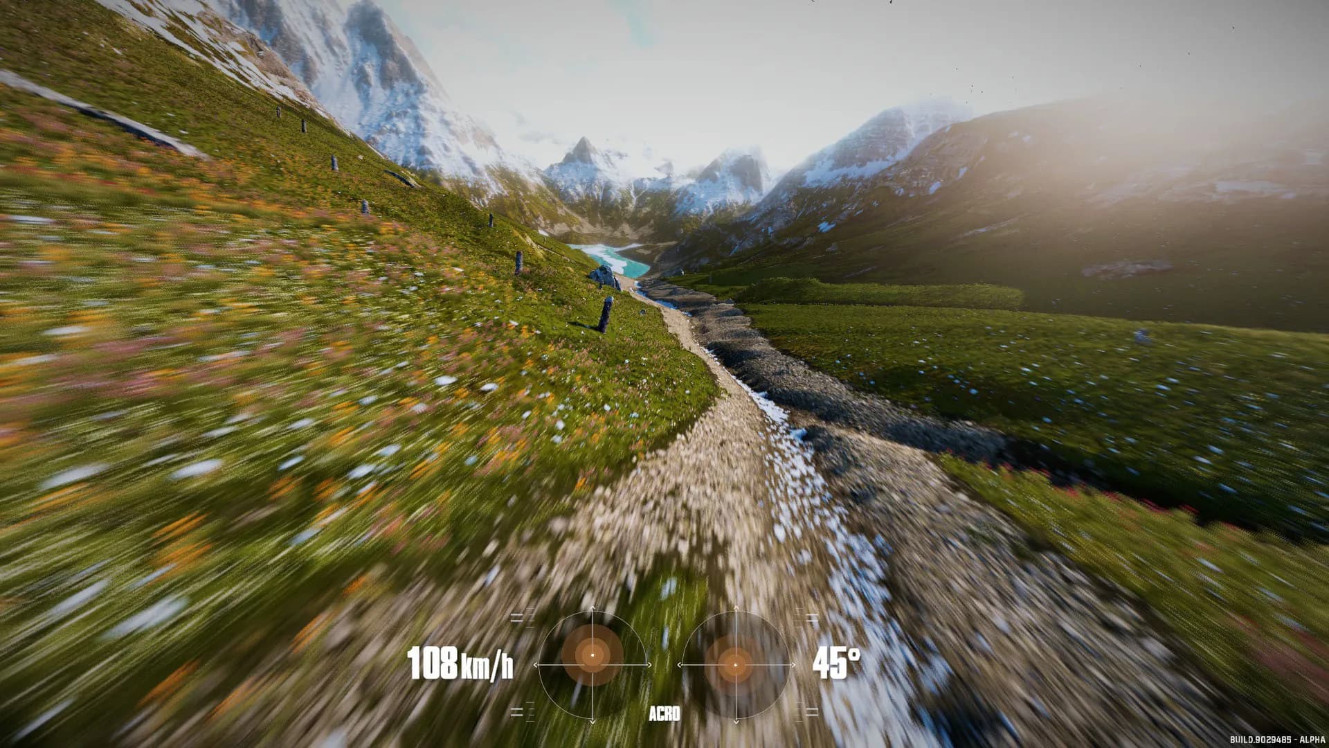 Flying low over a mountain valley in EreaDrone