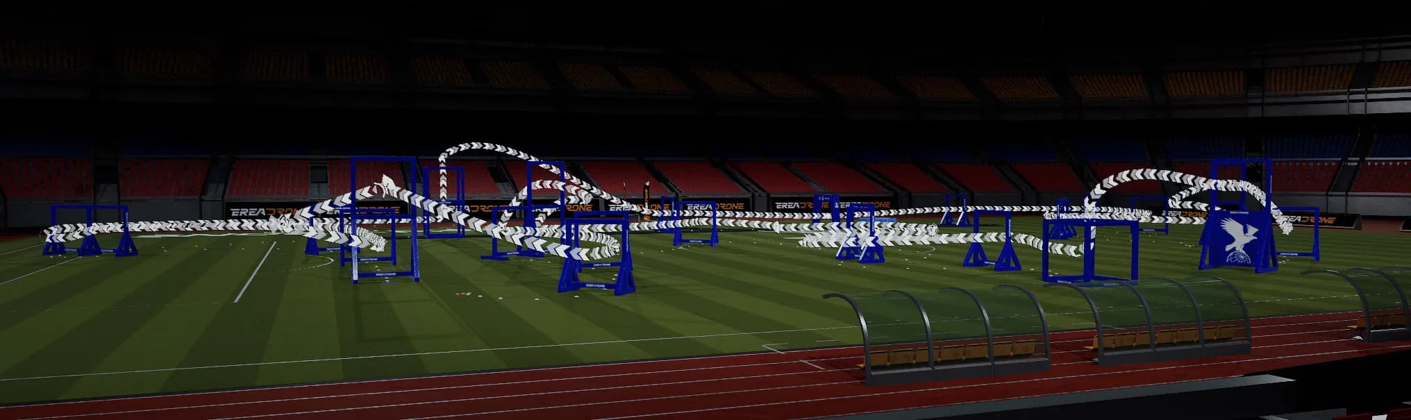 The 2026 FAI Xiaoliu Drone Racing Championship track in Ningbo, rebuilt in its stadium